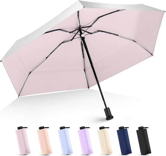 LEAGERA UPF 50+ Mini Umbrella for Travel - Compact Folding Sun Umbrella for Walking Summer Lightweight Purse Small Umbrellas for Women Girls