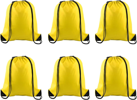 PLULON 6 Pcs Yellow Drawstring Bags - Drawstring Backpack - Gym, Sports, Travel - 34cm*40cm/13.4"*15.7