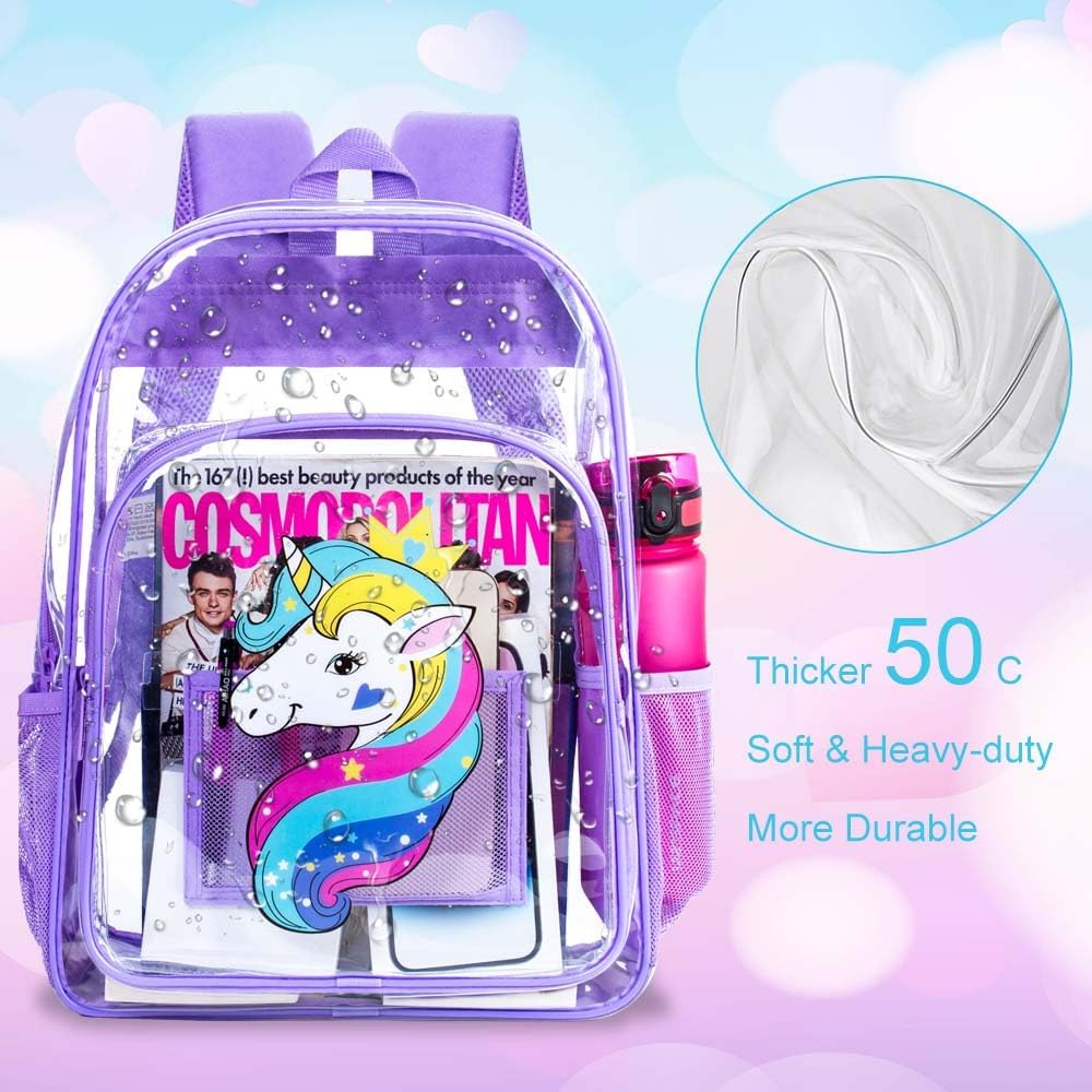 Clear Backpack for Girls and Boys, Kids Transparent Bookbag, 3PCS Cute See Through School Bag for Elementary Prechool