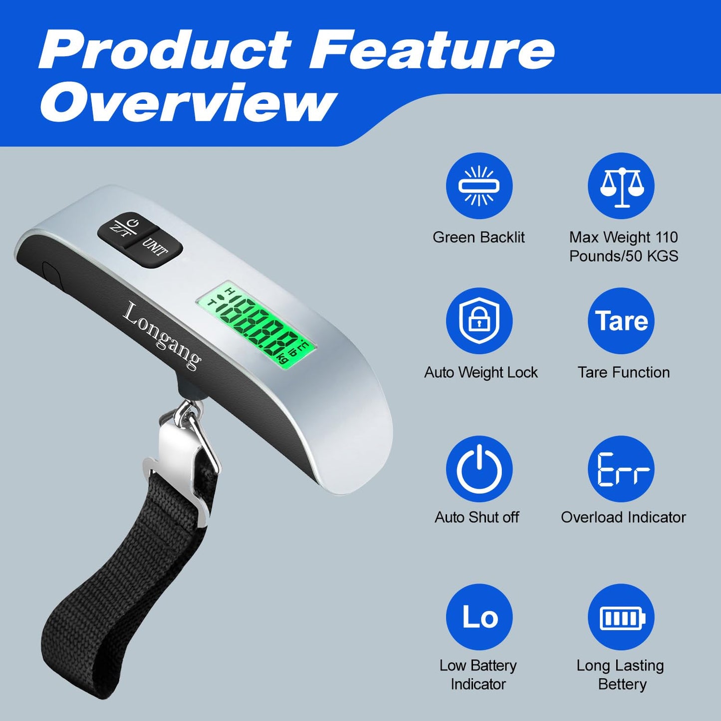 Digital Hanging Luggage Scale with Backlit for Travel, Portable Handheld Suitcase Weight Scale with
