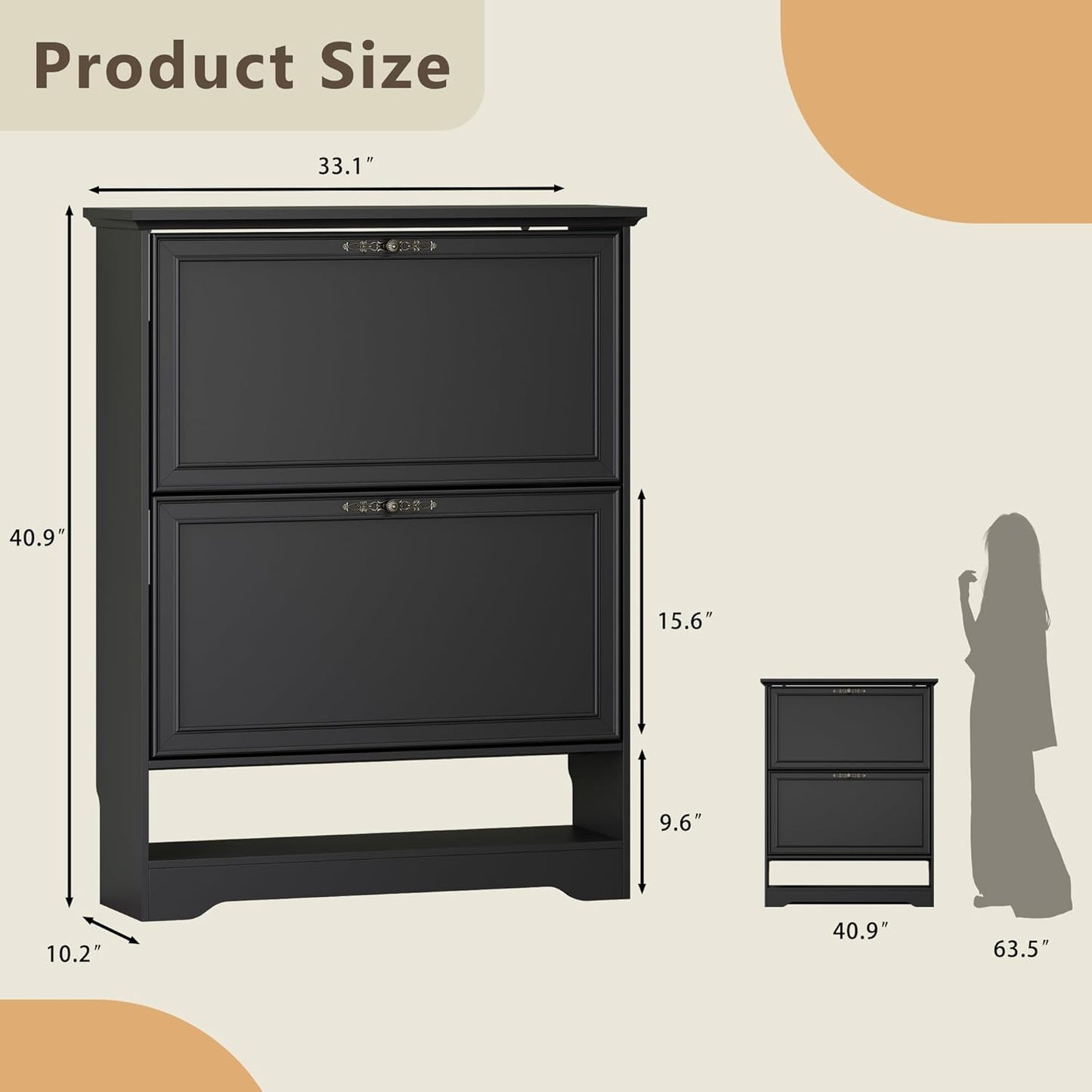 Shoe Cabinet for Entryway, Slim Shoe Storage Cabinet with Adjustable Shelves, Wooden Rack and Organizer for Small Spaces, Closet, Foyer, Hallway