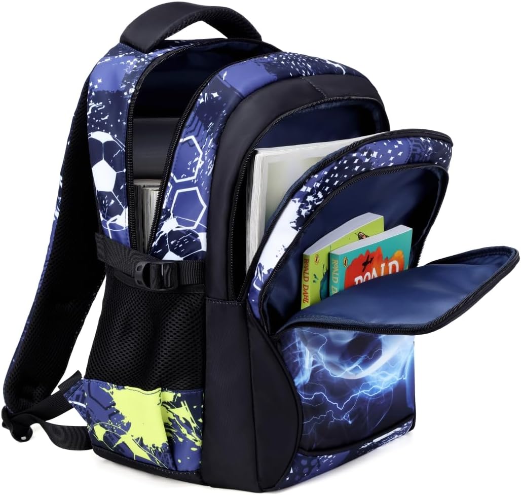 Boys Backpack for Elementary Kids Bookbag Middle School Bags Heavy Duty Soccer Laptop Durable Waterproof 18 In (1-Black)