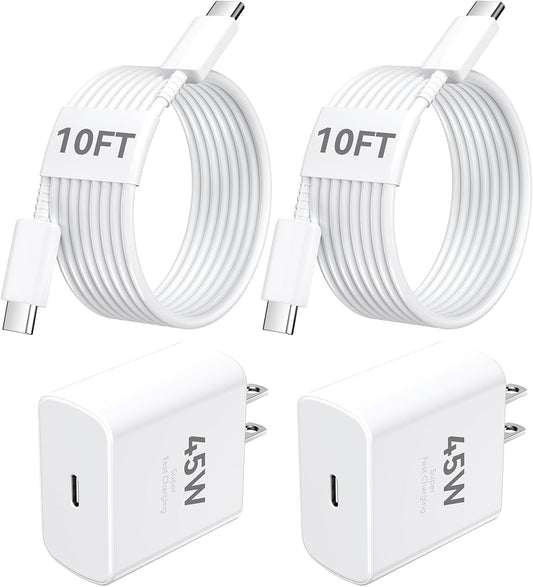iPhone 17 16 15 Charger Fast Charging PD 45W, 10 FT USB C Cable iPhone 17/16/15 Pro max Charging Long Cord with Apple Charger Block for iPhone 17 Pro Max/17 Pro/17 Air/iPhone 16 15 Series, iPad, 2Pack