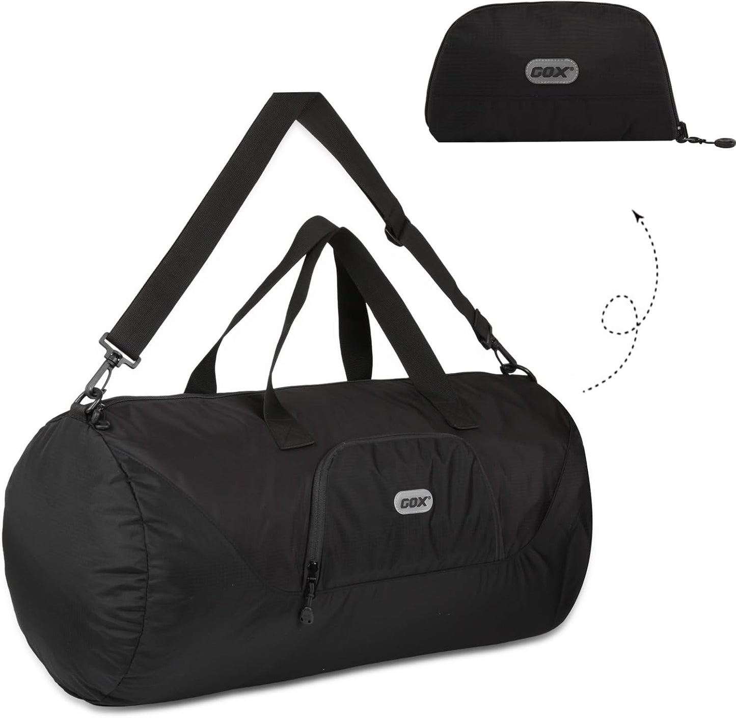 GOX Foldable Travel Bag Packable Tote Duffle Bag For Travel Spirit Airlines Personal Item Bag 18x14x8(Black)