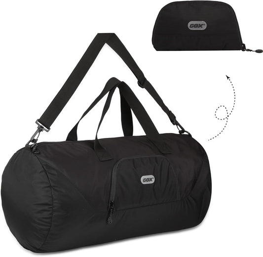 GOX Foldable Travel Bag Packable Tote Duffle Bag For Travel Spirit Airlines Personal Item Bag 18x14x8(Black)