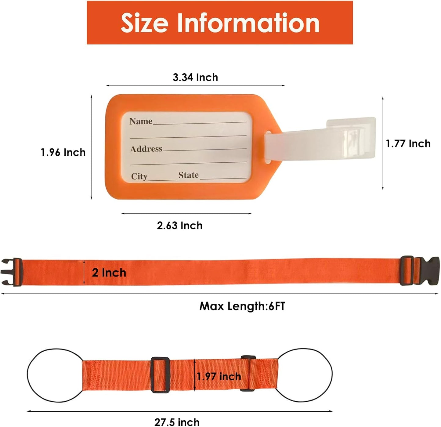 Adjustable Luggage Straps for Suitcases TSA Approved,6 Pack Suitcase Strap Travel Luggage Connector Belt for Bags,Luggage Tags for Suitcases，Luggage Straps to Connect Two Suitcases(Orange)
