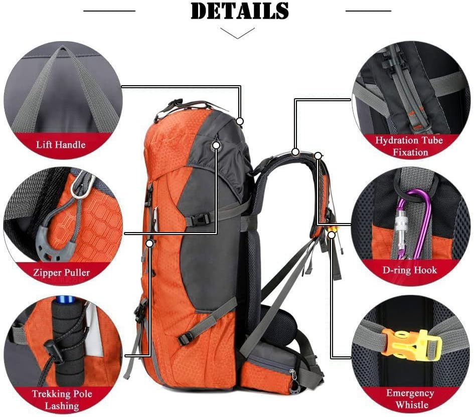 Bseash 60L Waterproof Hiking Camping Backpack with Rain Cover, Large Outdoor Sport Travel Daypack