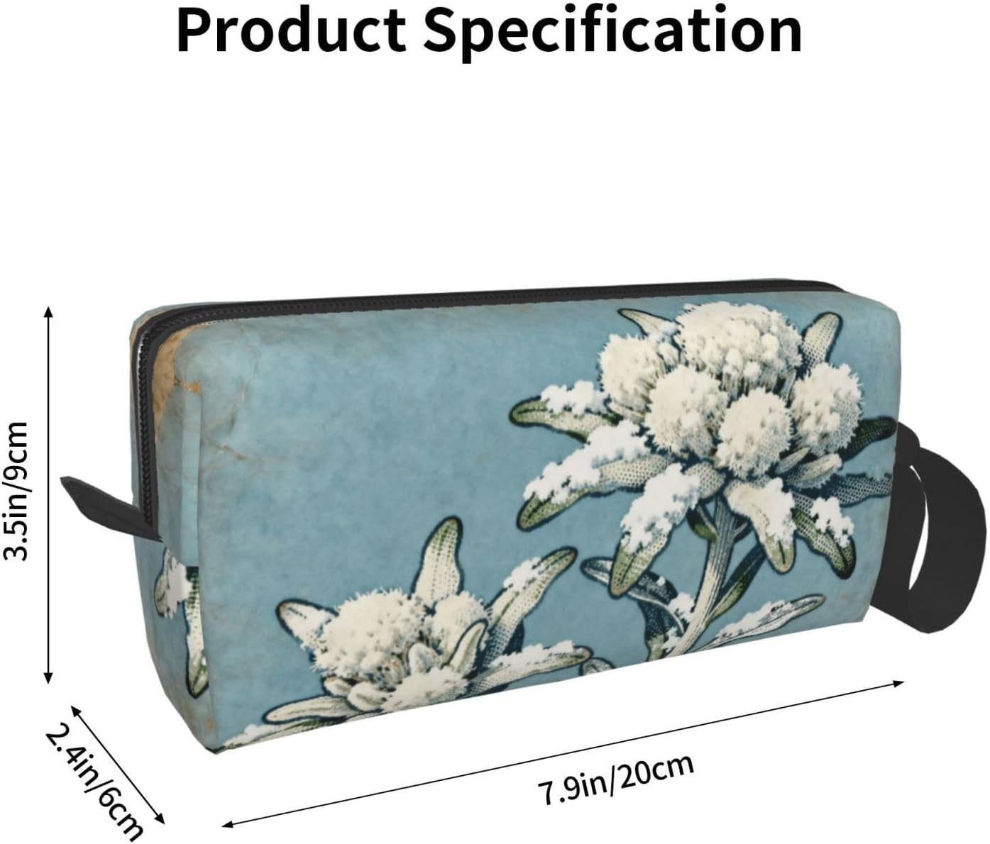 Edelweiss Light Blue Makeup Bag Organizer Compact & Durable Vintage Flower Travel Cosmetic Bag Oxford Fabric Impact-Resistant Multi-Purpose Storage Perfect for Travel, Gym, Daily Use