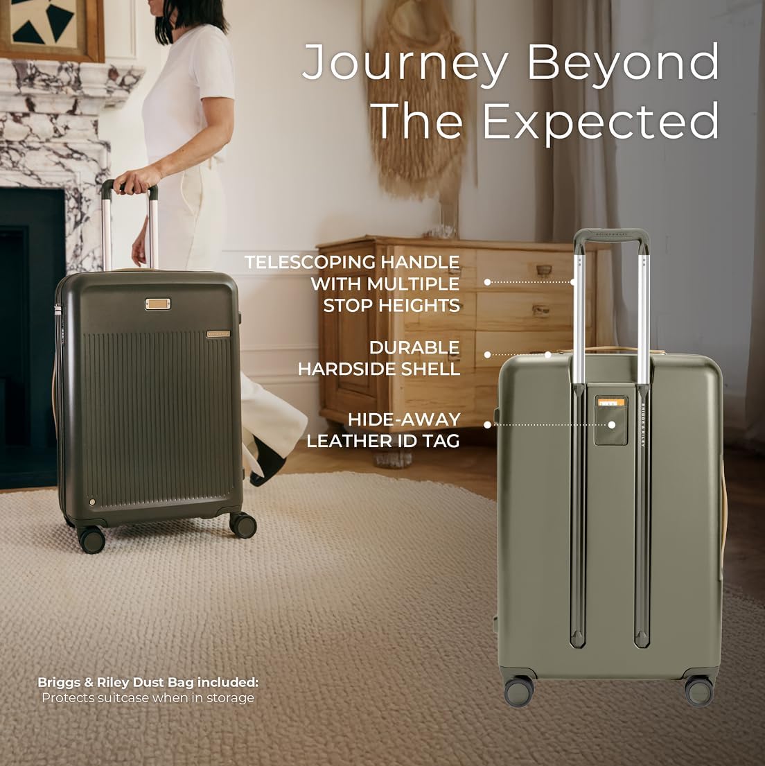 Briggs & Riley 30" Large Expandable Spinner - Checked Luggage for Travel, Suitcases with Wheels, Hardside Rolling Bag for Men & Women, Self-Repairing Zipper - Sympatico Collection, Olive