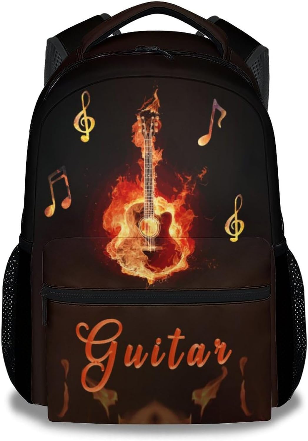 Mercuryelf Guitar Backpack for Girls & Boys - 16 Inch Black Flame Backpacks for School - Cool Lightweight Bookbag for Kids