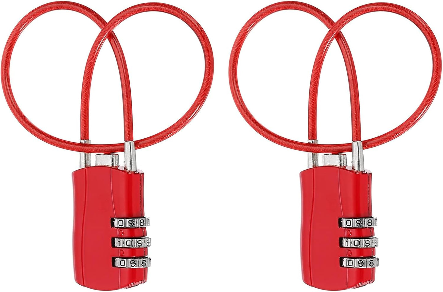 MECCANIXITY 2 Pcs Luggage Travel Lock, 3 Digit Cable Combination Lock 1-3/16" Width Body with 12" Long Cable for Suitcase Bag Cabinets Small Fences Gym, Red