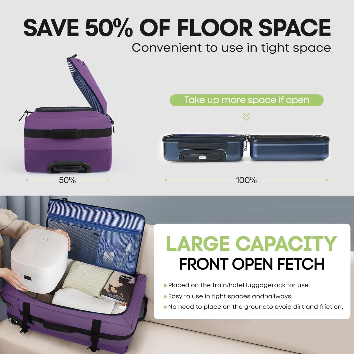 （20''/26''/30''）3-Piece Set,Luggage Sets 3 Piece,Rolling Duffle Bag w/Handle,Carry on Luggage Travel Duffle Bags for Man Women#Purple