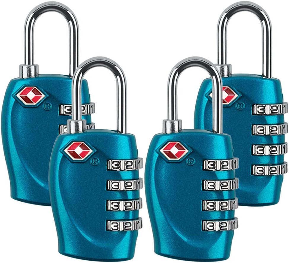 4 Dial Digit TSA Approved Travel Luggage Locks Combination for Suitcases (Blue-4pack)