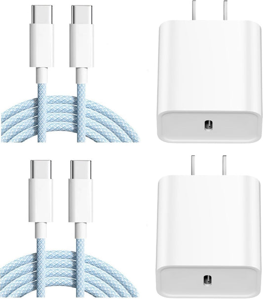 iPhone 17 Air Charger Fast Charging, 2Pack 20W Apple USB C Fast Charger 6ft Long 60W Woven USB C to Type-C Cable for iPhone 17/17 Pro/17 Pro Max/16/16 Plus/16 Pro/16 Pro Max, iPad Pro/Mini, MacBook