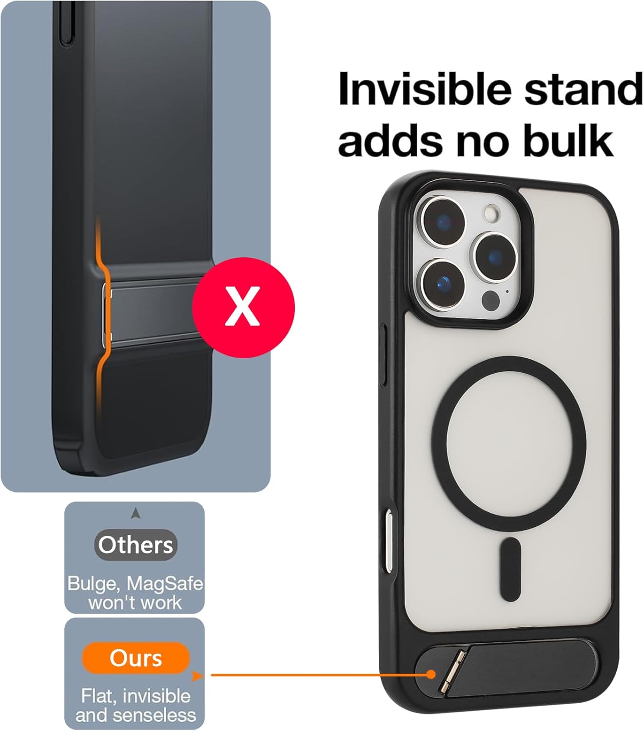 Tikoo Strong Magnetic for iPhone 16 Pro Max Case with Magsafe and Built-in Invisible Kickstand Slim Translucent Matte Military Grade Protective Phone Case for iPhone 16 Pro Max 6.9
