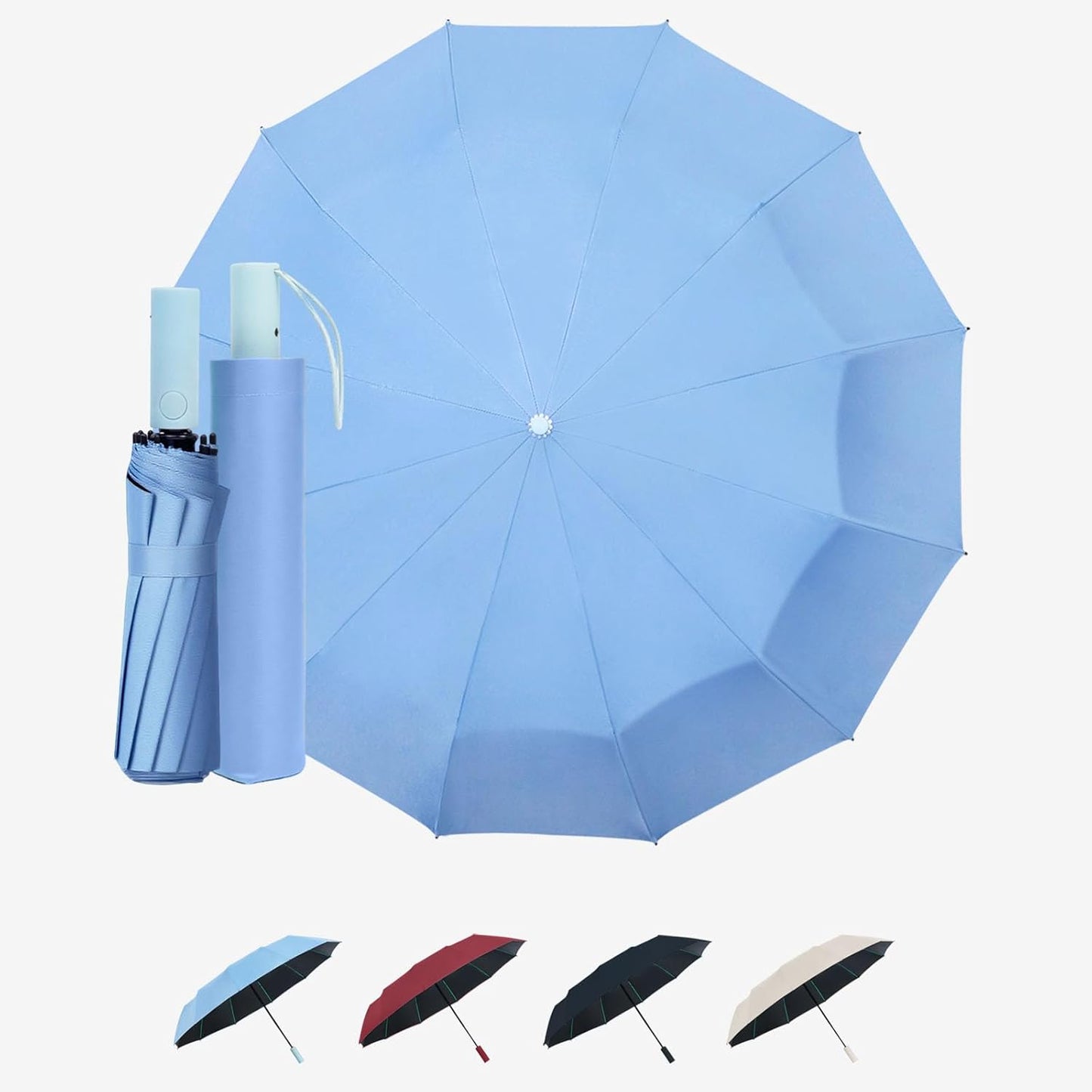 Large Automatic Umbrella - Windproof Travel Compact Folding Umbrella with Automatic Open & Close for Men and Women -creamy-black