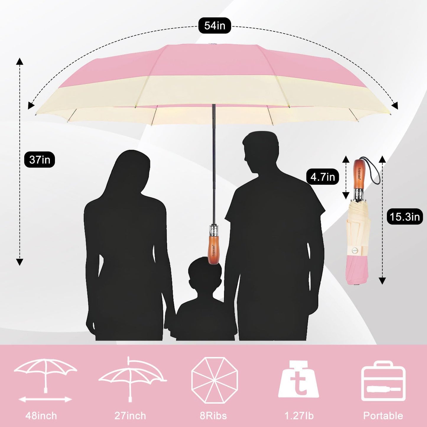 Lejorain Compact Golf Umbrella Large - 54inch Travel Big Portable Automatic Folding Umbrella Windproof for Men Heavy Duty 210T Dupont Teflon Coated Umbrella for Rain