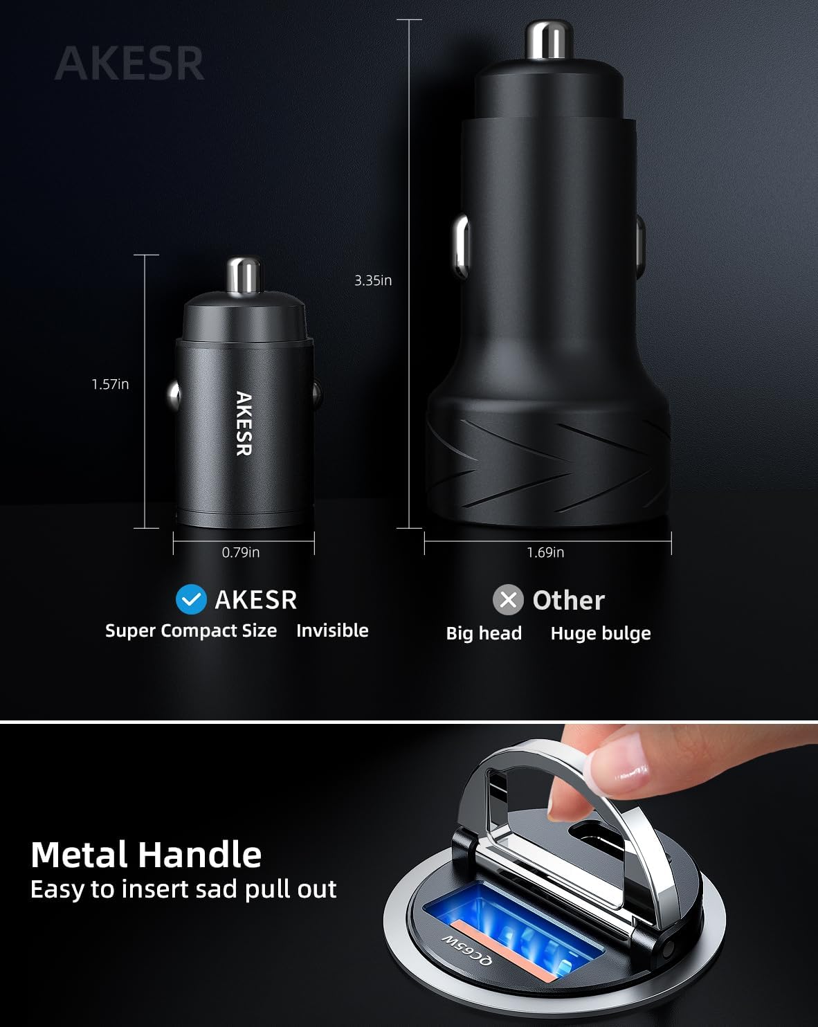 65W USB C Car Charger Fast Charging，12V USB Outlet Accesorios para Carro，Compact Cigarette Lighter Adapter，Car Phone Charger for iPhone/17/16/15/14/13 Samsung S25 S24 S23Google Android