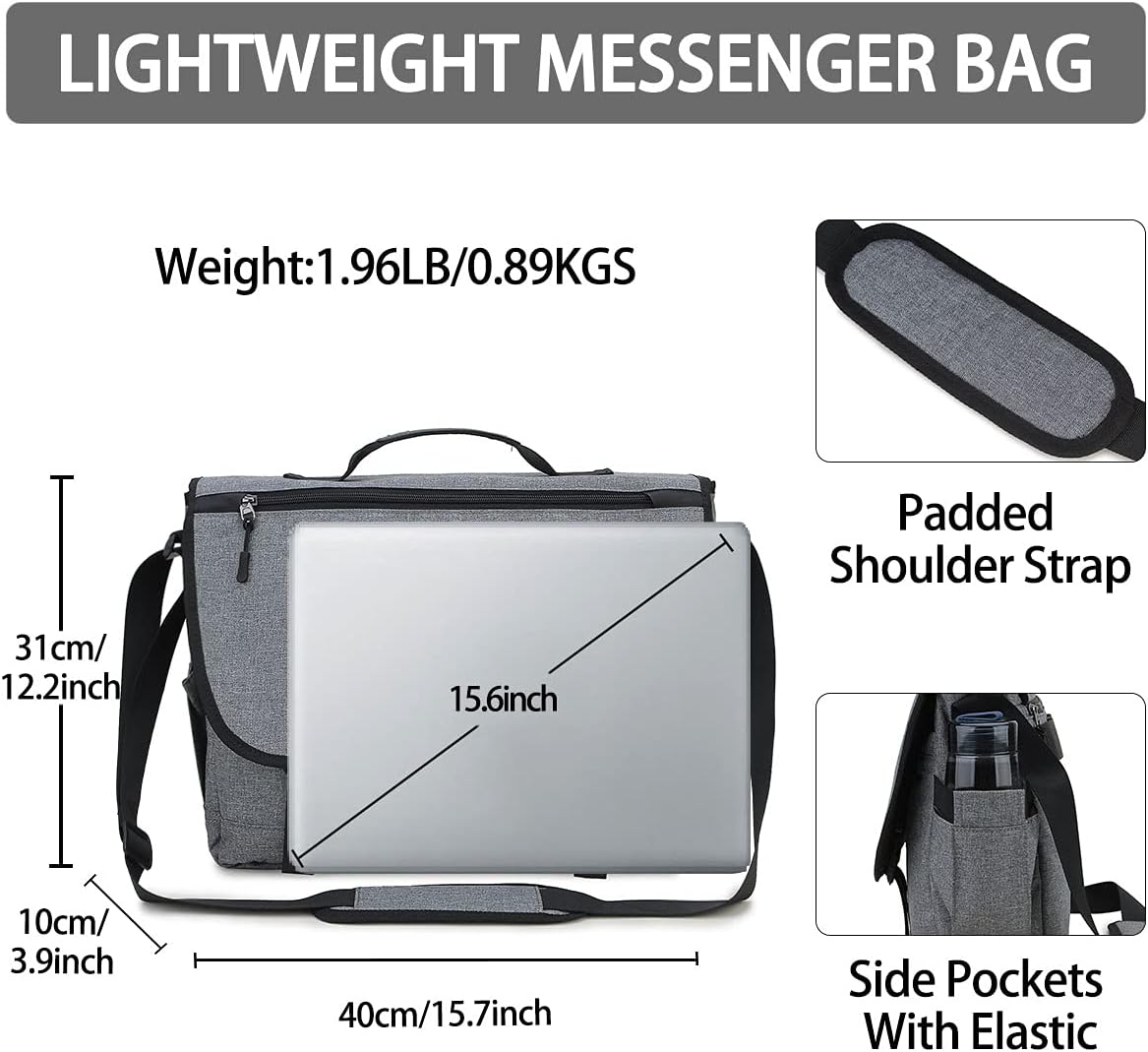 RAVUO Messenger Bag for Men, Water Resistant Lightweight Satchel 15.6 17 Inch Laptop Bags Shoulder Bookbag