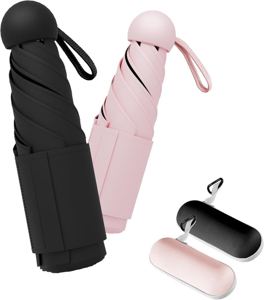 Travel Mini Umbrella Compact Small & Lightweight, UV Rain Protection, Pocket-Sized Folding Umbrellas with Quickdraw & Case for Men Women & Kids Backpack