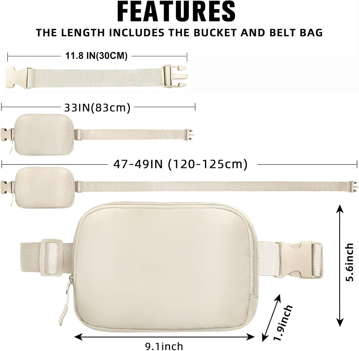 Fanny Pack for Women Men,Fashion Crossbody Bag Mini Belt Bag with Adjustable Strap and 11.8in Extension Belt, Waterproof Waist Bag for Outdoor Running Hiking Walking Travel (Beige)