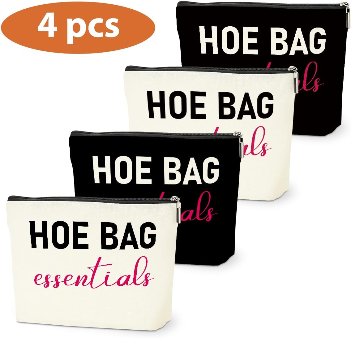 4 PCS Funny Gifts for Women Makeup Bag, Birthday Fun Hostess Gift for Women Girls Friends Cosmetic Bags Gag Gifts Girls Weekend Overnight Makeup Funny Travel Pouch, Black White