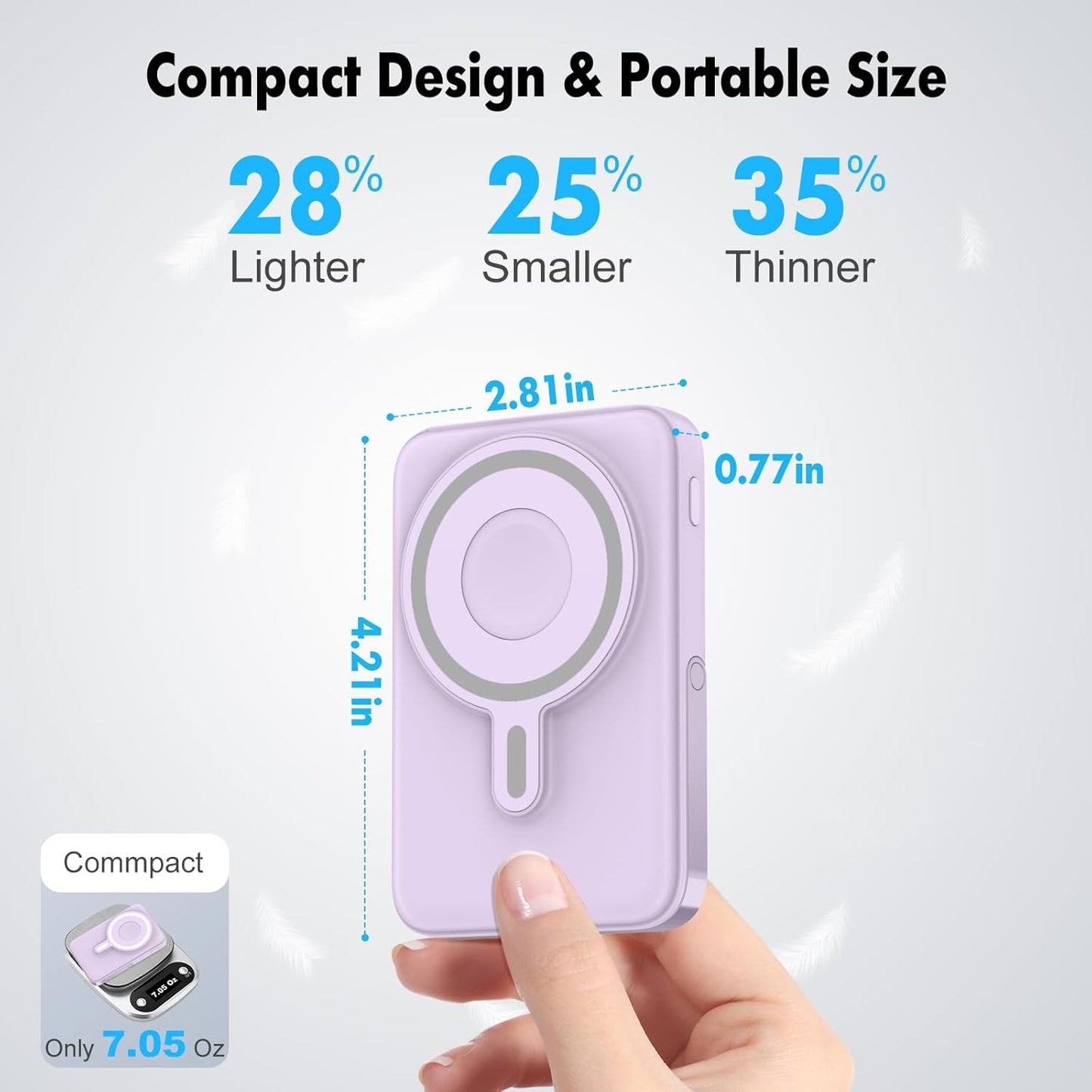 Wireless Portable Charger,3-in-1 Magnetic Power Bank 10000mAh with LED Display,22.5W Fast Charging Mag-Safe Battery Pack,Compatible with iPhone 15/14/13/12, Apple Watch Series, Airpods (Purple)