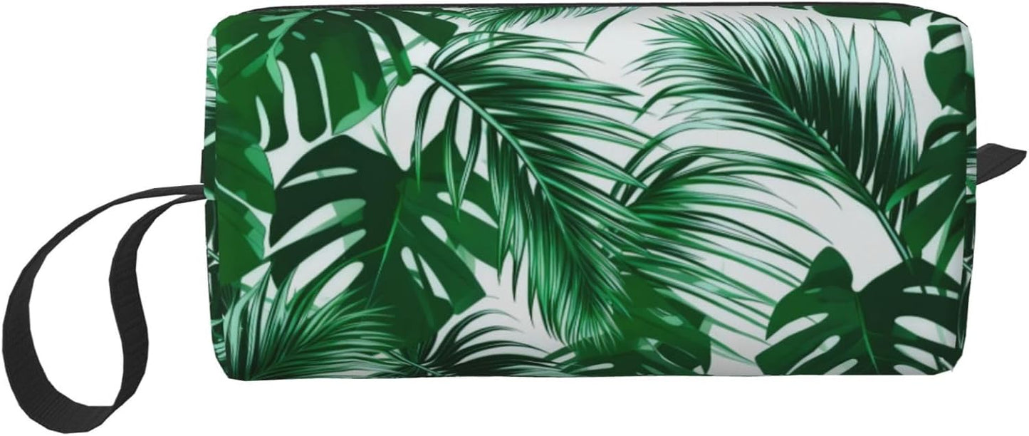 Tropical Monstera & Palm Leaf Makeup Bag Small Organizer Small Travel Cosmetic Bags Compact Durable Oxford Fabric Multi-Purpose Storage Perfect for Travel, Gym, Daily Use
