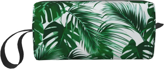 Tropical Monstera & Palm Leaf Makeup Bag Small Organizer Small Travel Cosmetic Bags Compact Durable Oxford Fabric Multi-Purpose Storage Perfect for Travel, Gym, Daily Use