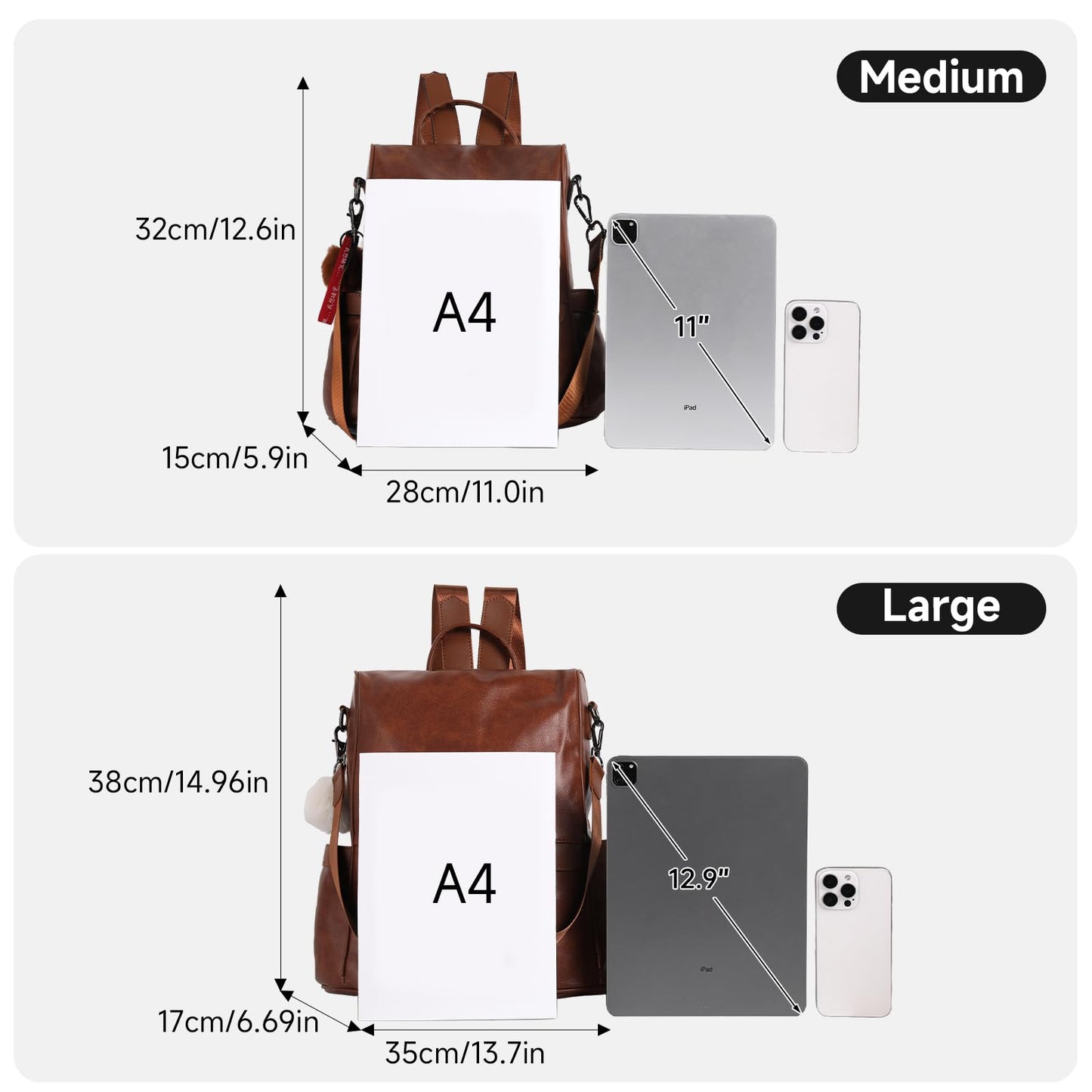 CHERUTY Women Backpack Purse PU Leather Anti-theft Casual Shoulder Bag Fashion Ladies Satchel