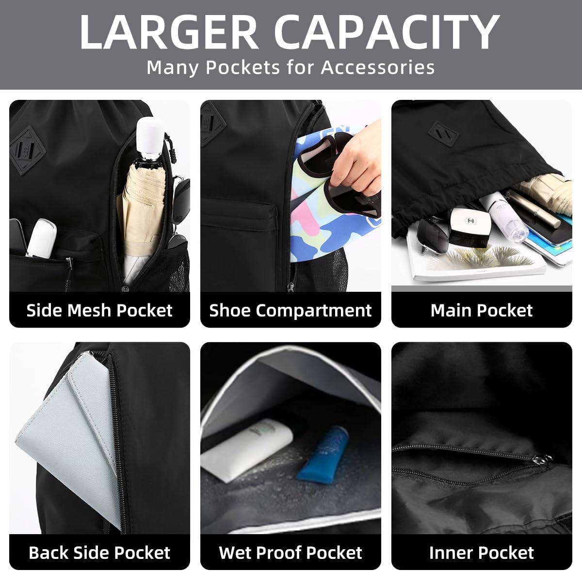 Valleycomfy Waterproof Drawstring Gym Backpack Bag for Men & Women,Sports Gym Bag with Side Pocket