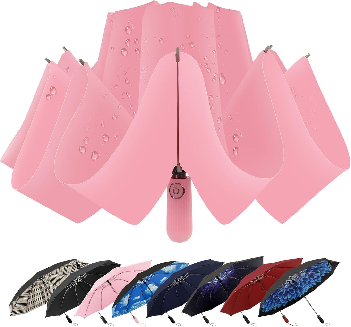 Compact Inverted Travel Umbrella, Automatic Open Close, 9-Rib 46 Inch Windproof Umbrella