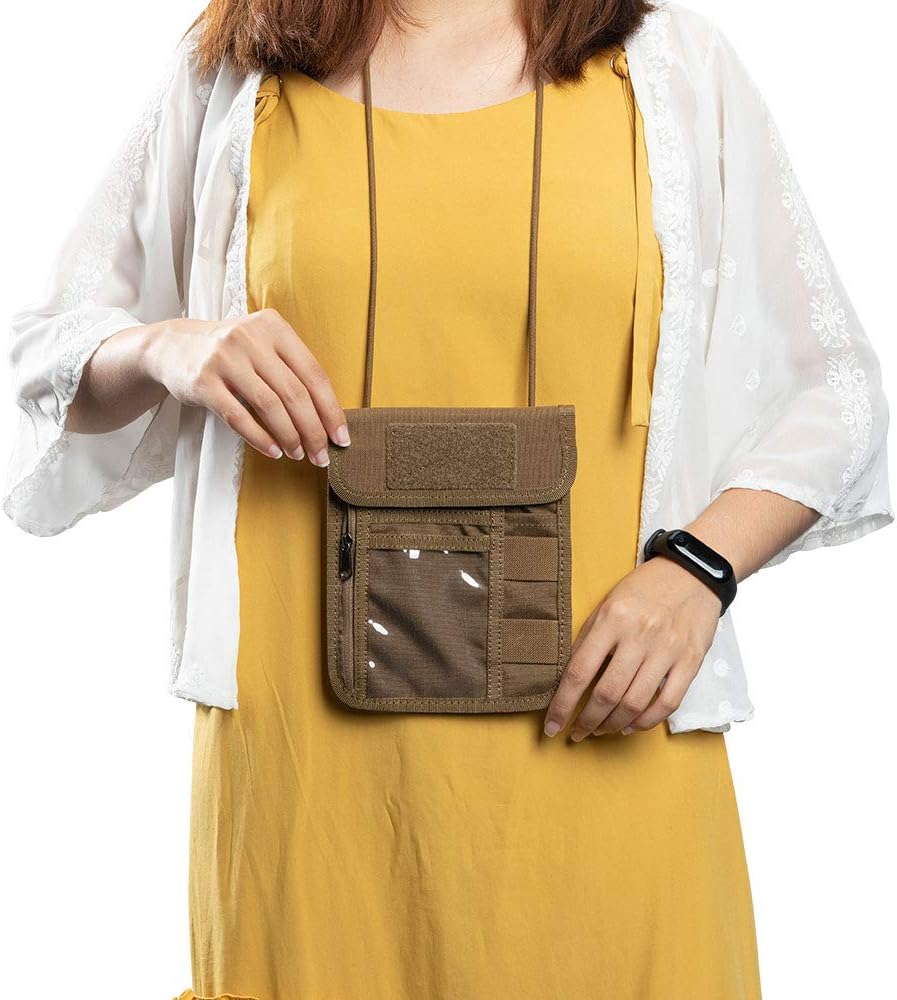 EXCELLENT ELITE SPANKER Passport Holder Neck Pouch RFID Blocking Travel Neck Wallet ID Card Organizer Pouch with Neck Lanyard(Coyote Brown)