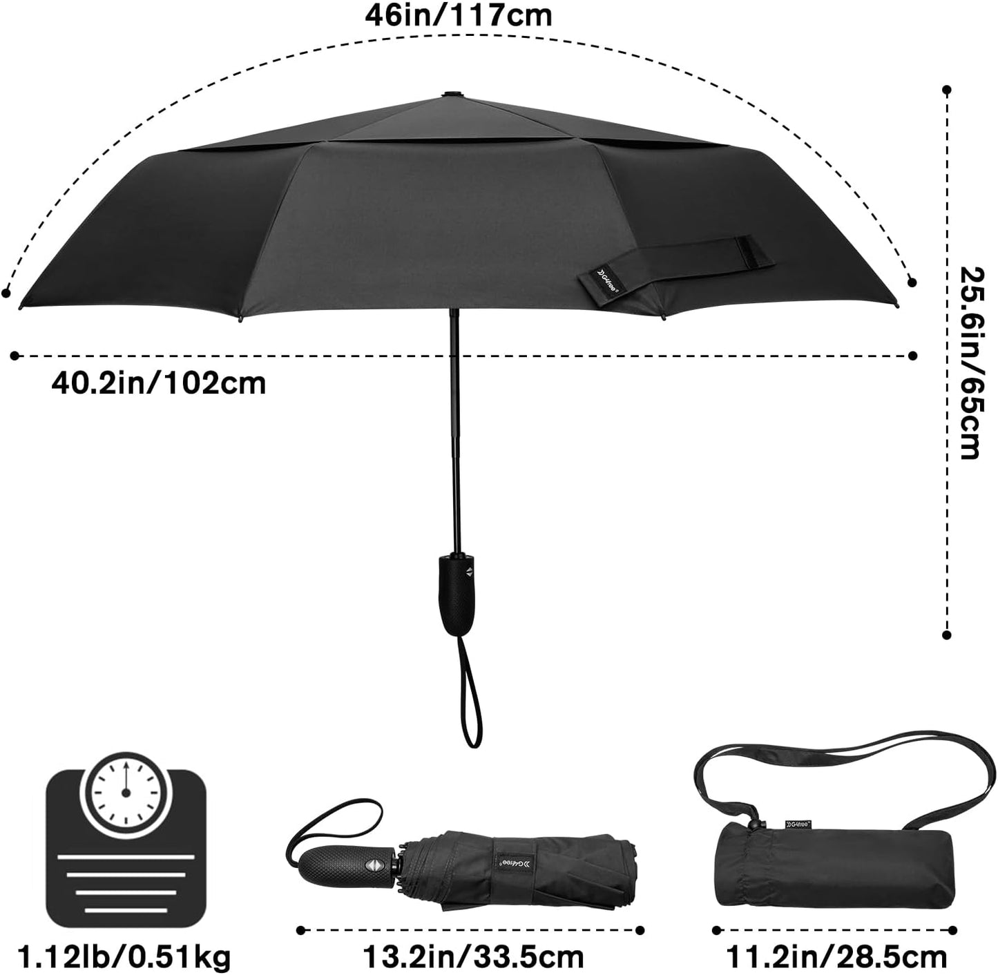 G4Free Windproof Travel Umbrellas for Rain 46inch Double Canopy Automatic Compact Umbrella with
