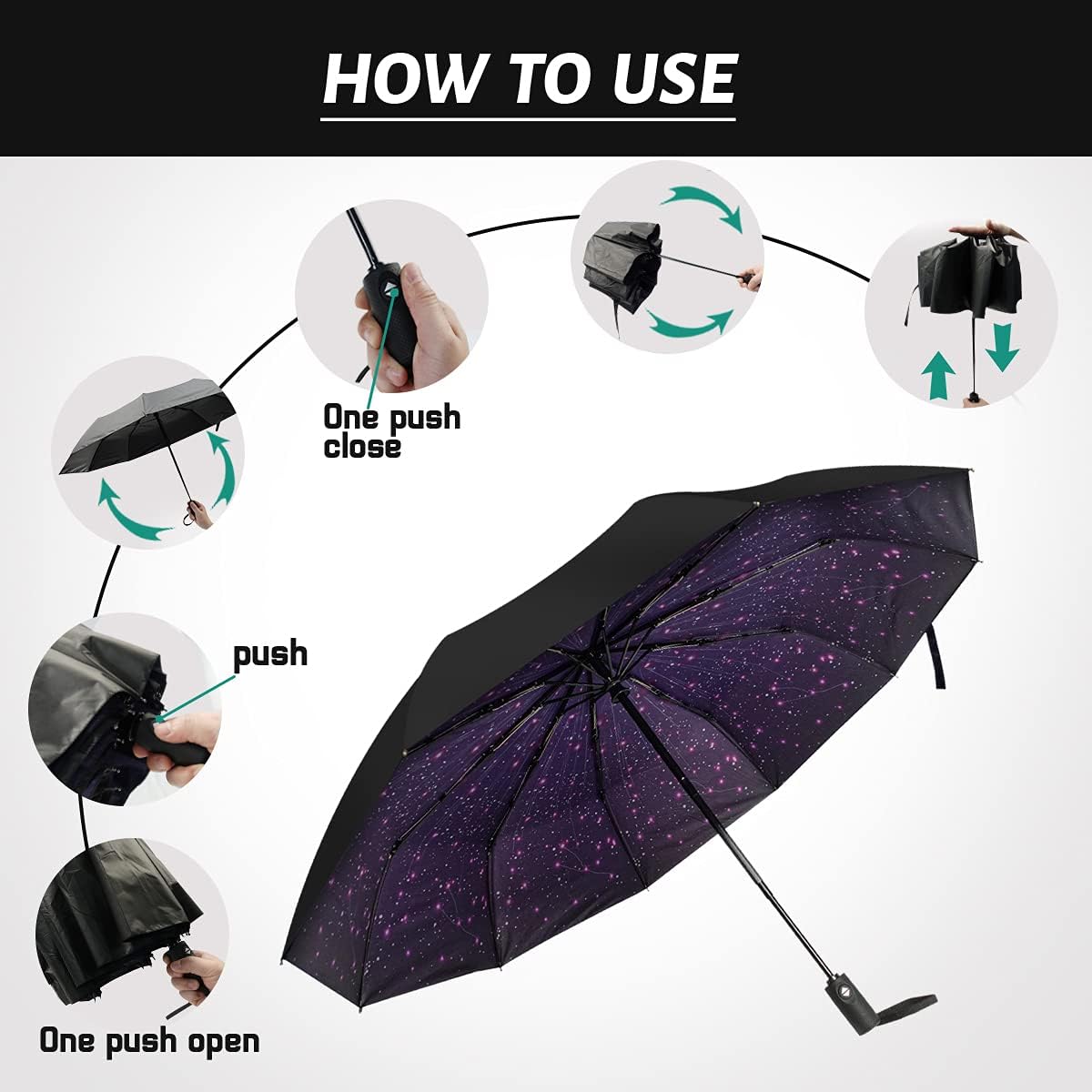 LLanxiry Compact Travel Umbrella, Windproof UV Protection Mini Folding Umbrellas for Rain Small Portable Umbrella for Travel Outdoor Use