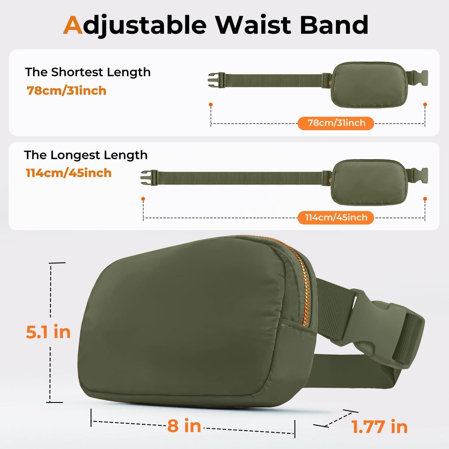 Belt Bag Zipper Fanny Pack Crossbody Bags for Women,Fashion Nylon Waist Packs, Water Repellent Two Way wear with Adjustable Strap Gifts for Teenage Girls Women Men(dark green)