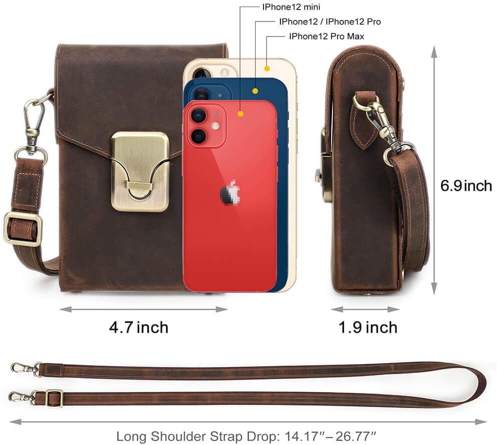 Hiram Genuine Leather Small Crossbody Bag for Men, Men's Crazy Horse Leather Phone Pouch, Small Messenger Bag for Men(Coffee)…