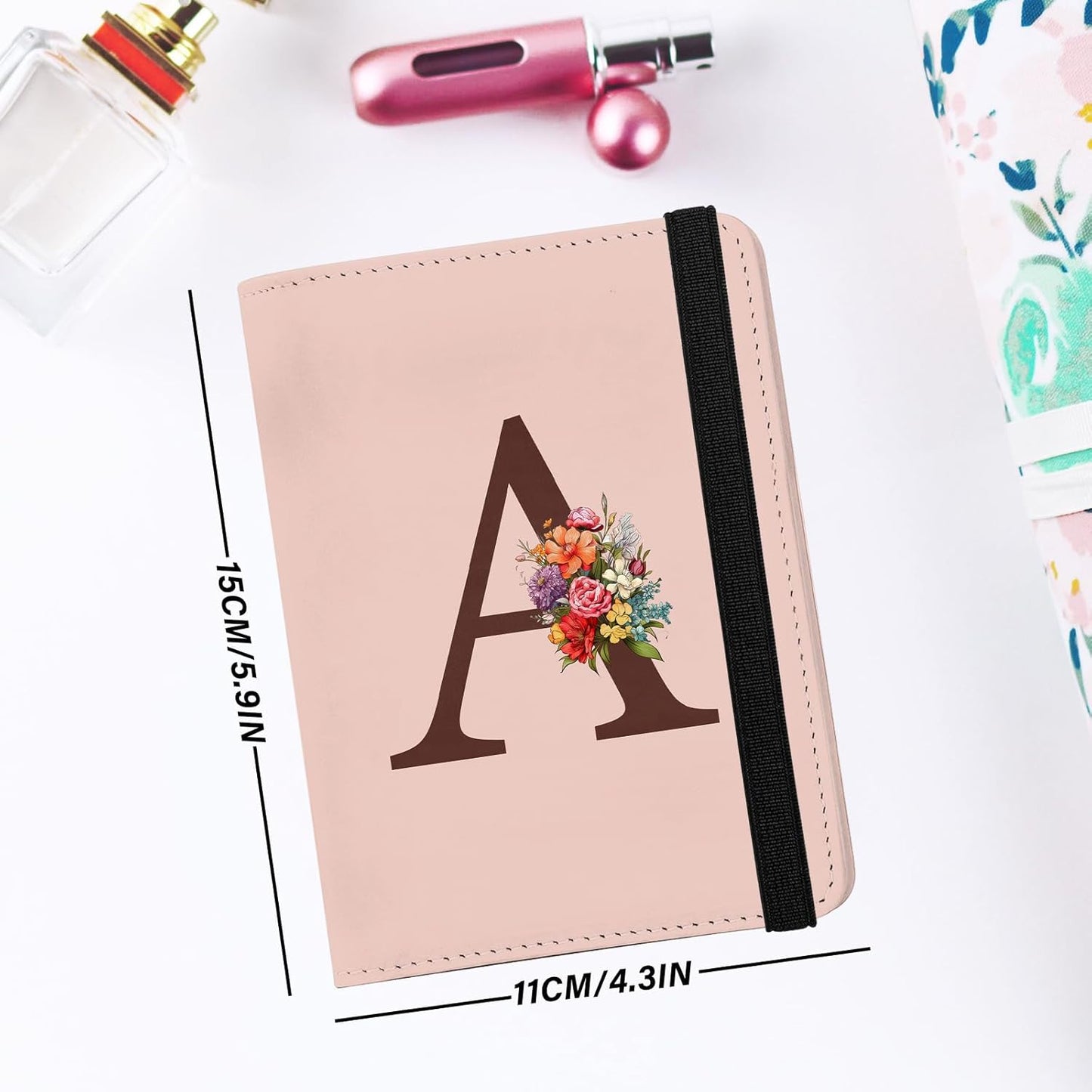 Cute Passport Holder and Holder Combo Passport Cover with Compatible Wallet Credit Card Protector RFID Blocking Women Men (Pink Initial Monogram-A)