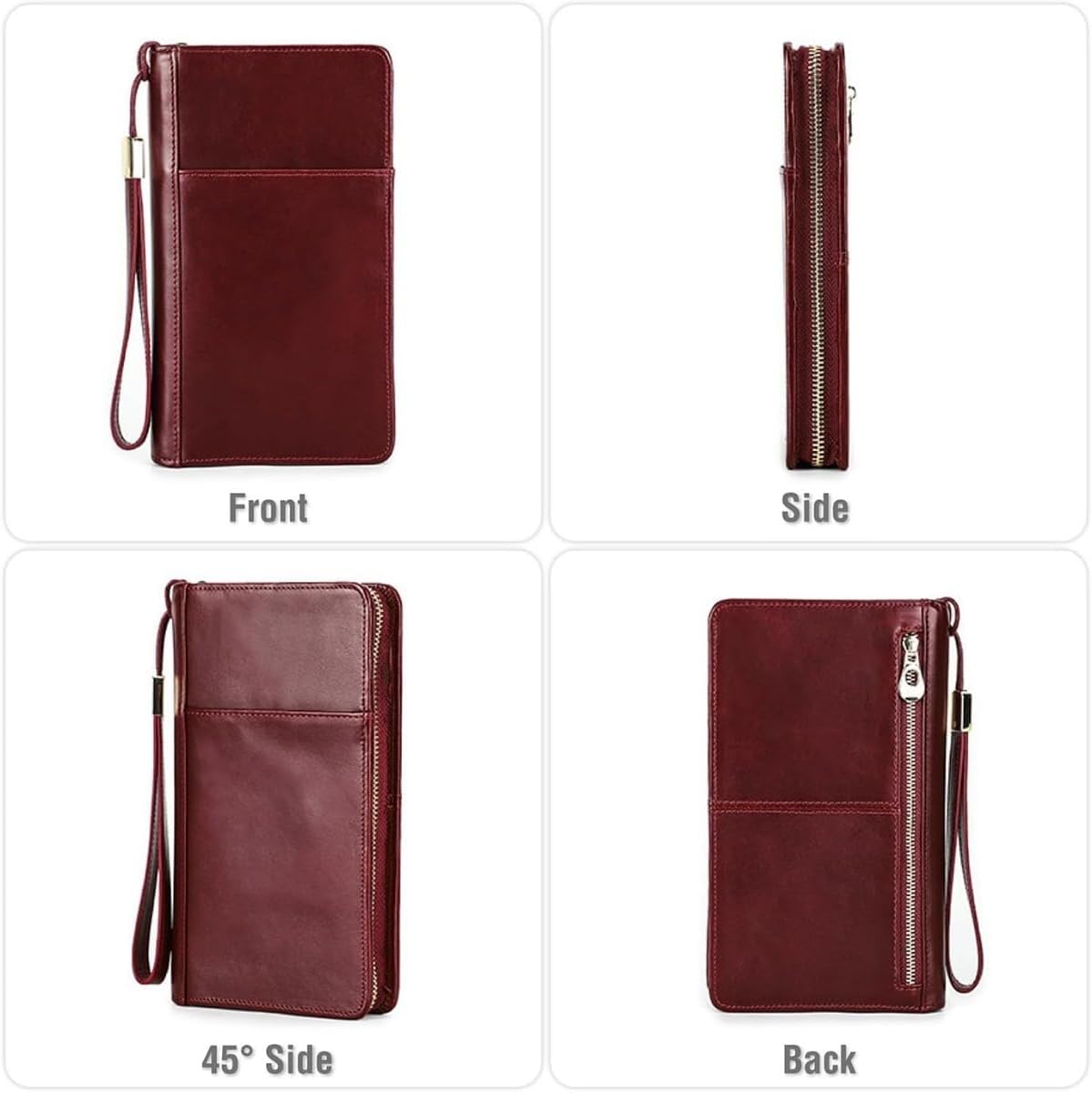 Unisex Genuine Leather Wallet Large Capacity RFID Blocking Passport Holder with Multiple Card Slots (Red)