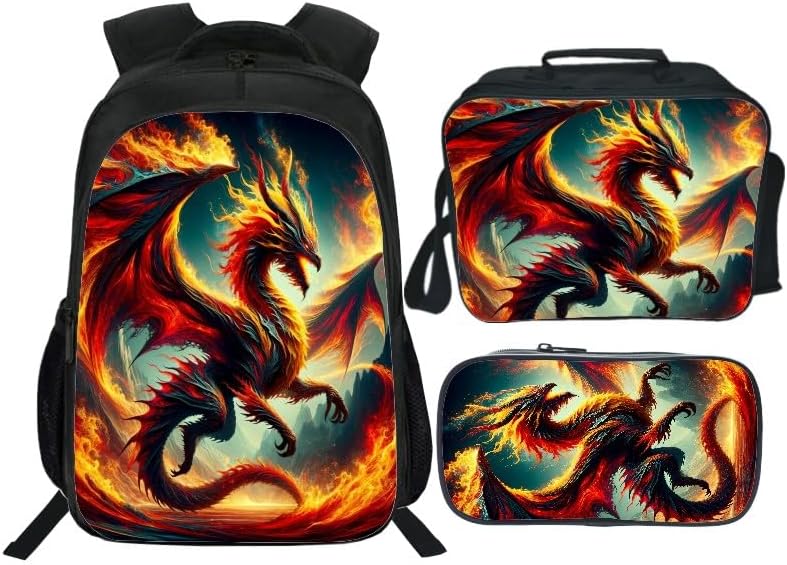 School Backpack Set for Girls Boys 3-in-1 Kids Teens Elementary Middle School Bookbag with Lunch Bag Pencil Case