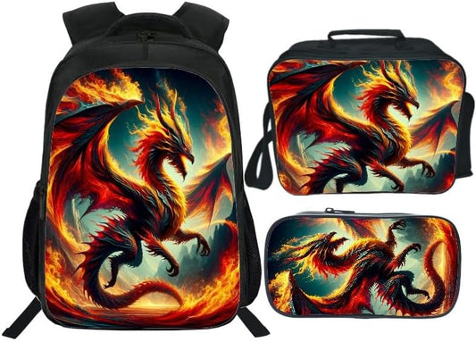 School Backpack Set for Girls Boys 3-in-1 Kids Teens Elementary Middle School Bookbag with Lunch Bag Pencil Case