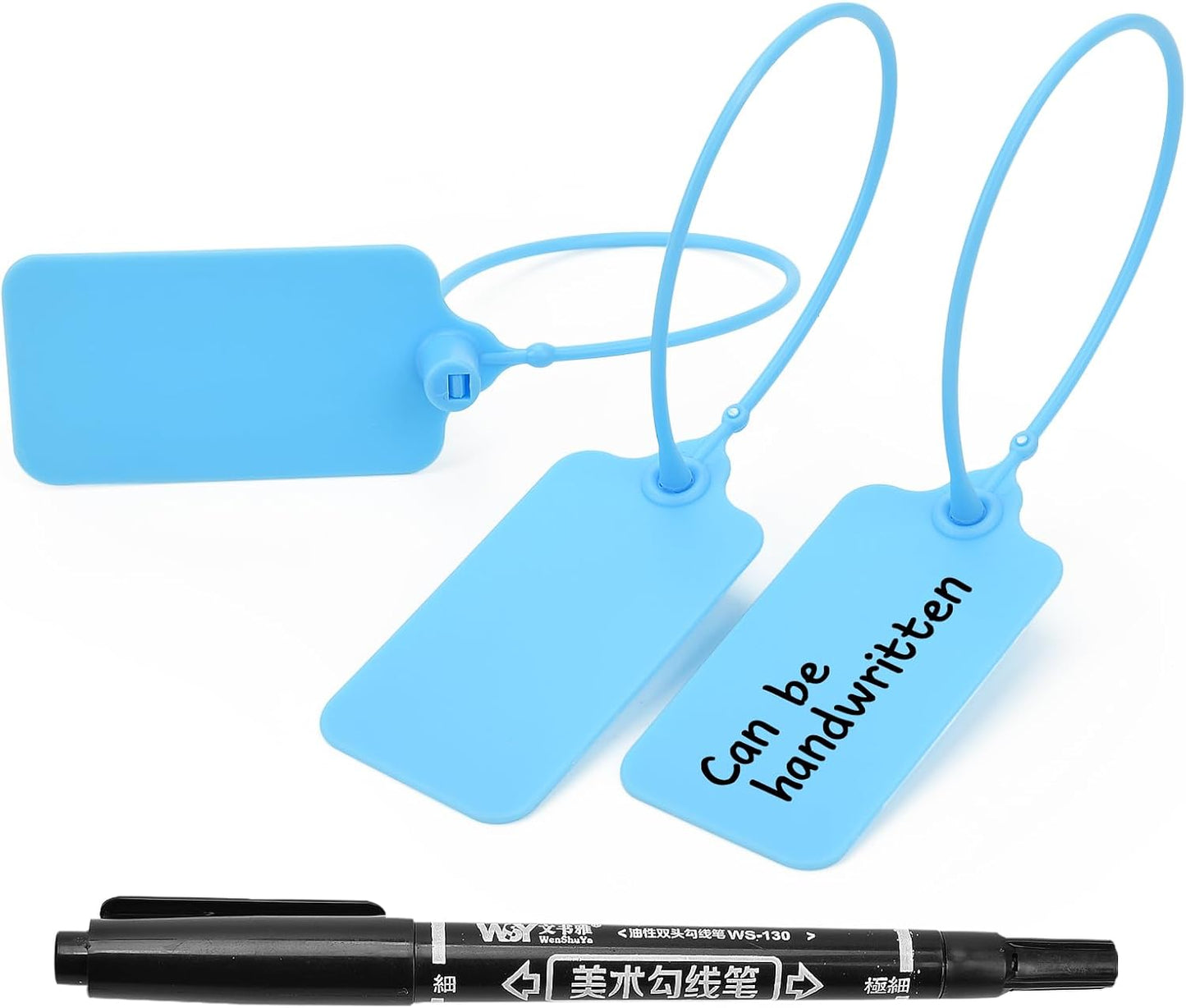 50pcs Luggage Tags Plastic Seals Shipping Label Logistics Use Sign Tie, Sealing Storage Multi Purpose Name ID Tag with Marker for Backpack, Schoolbag, Car Key (Blue)