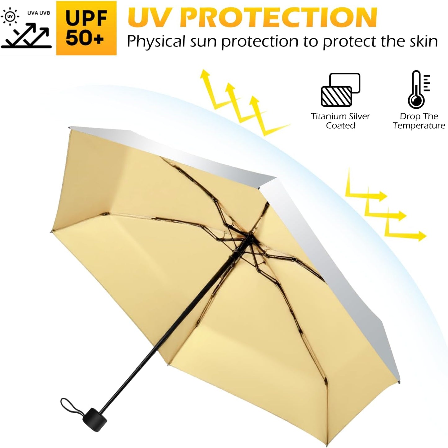 Travel Mini UV Umbrella for Purse Handbag Backpack in Small Size Sun & Rain Protection Compact Lightweight Tiny Pocket Umbrella for Kids Women Men