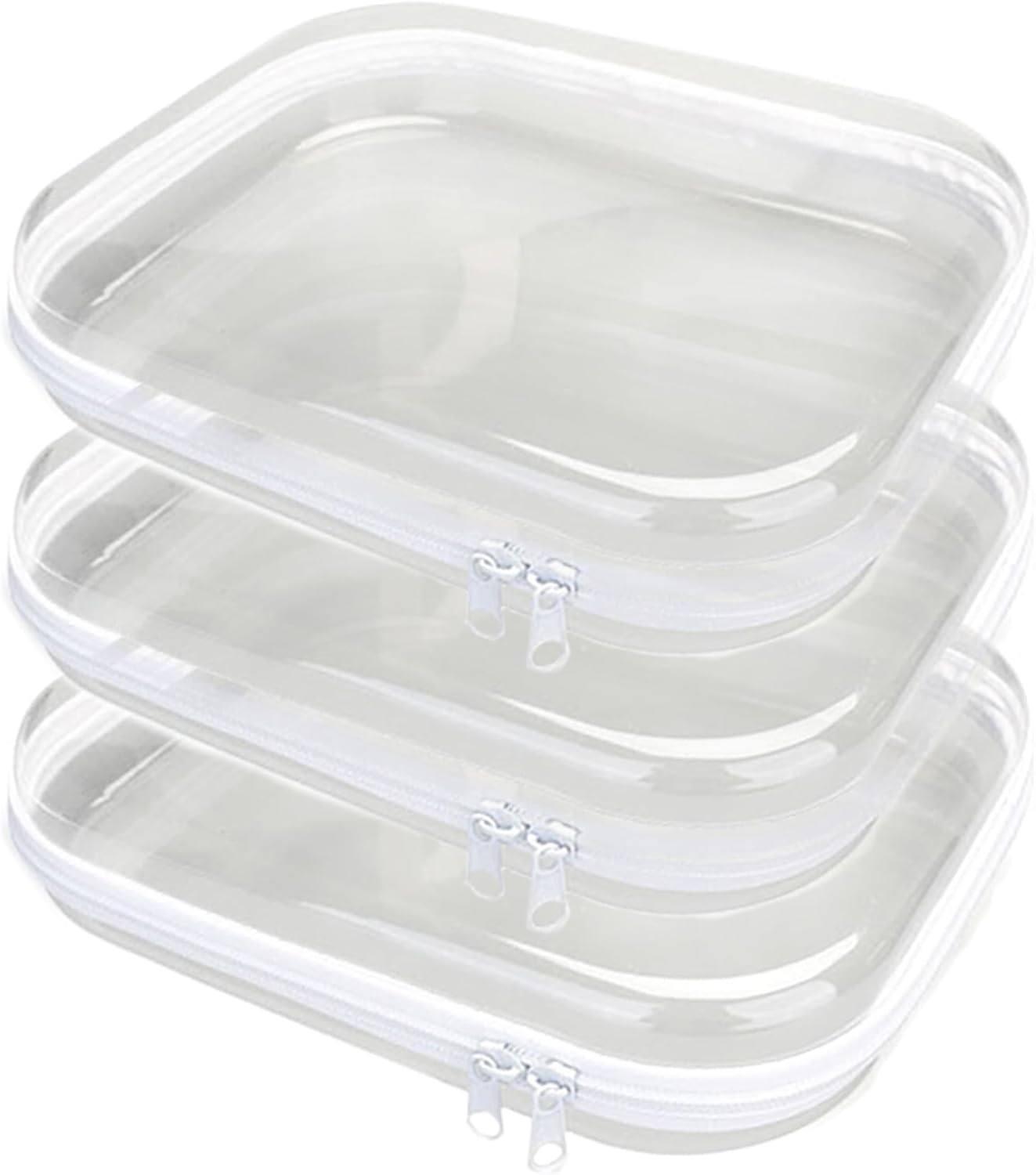 3PCS Clear Hard Plastic Zipper Case, Double Zippers Hard Pouch, Portable Travel Organizer Bin Clear