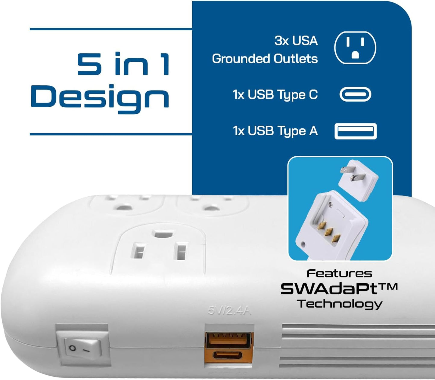 Ceptics 300W Travel Voltage Converter, 220V to 110V 50Hz to 60Hz Step Down for Curling Iron, Straightener, 1 USB, 1-USB-C 18W, SWadApt A B C E/F G I