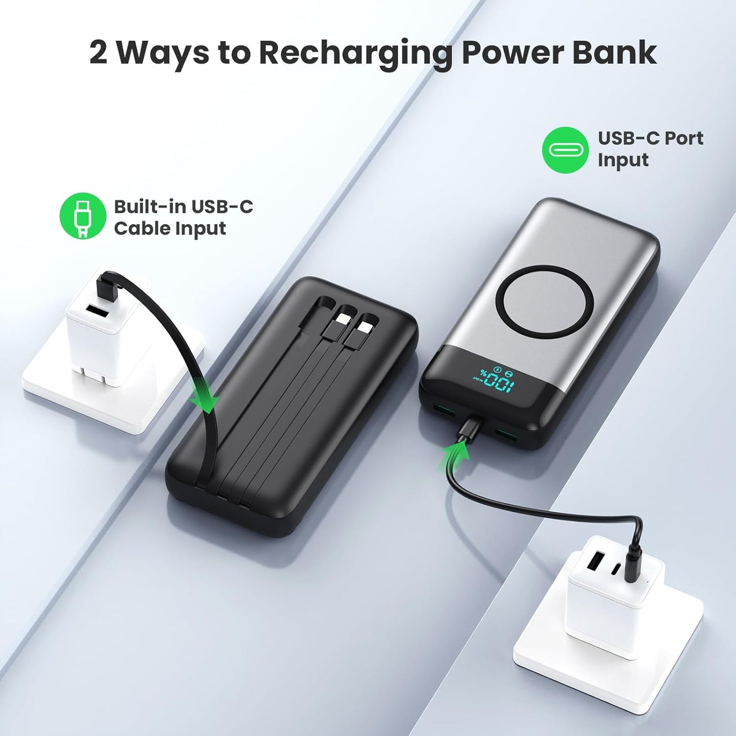 Wireless Portable Charger 40800mAh for iPhone with 3 Built-in Cables,7-in-1 15W Wireless Charging USB C Power Bank, 25W PD QC4.0 Fast Charging Travel Essential Battery Pack for iPhone 17/16/15,Android