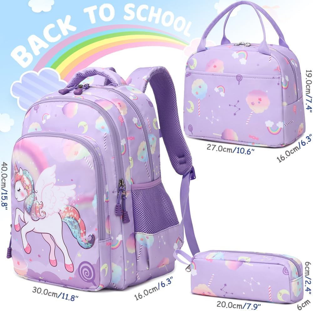 Meisohua Girls Backpack with Lunch Box 3 in 1 Set Kids Backpack for Girls Preschool Kindergarten Elementary School Backpack