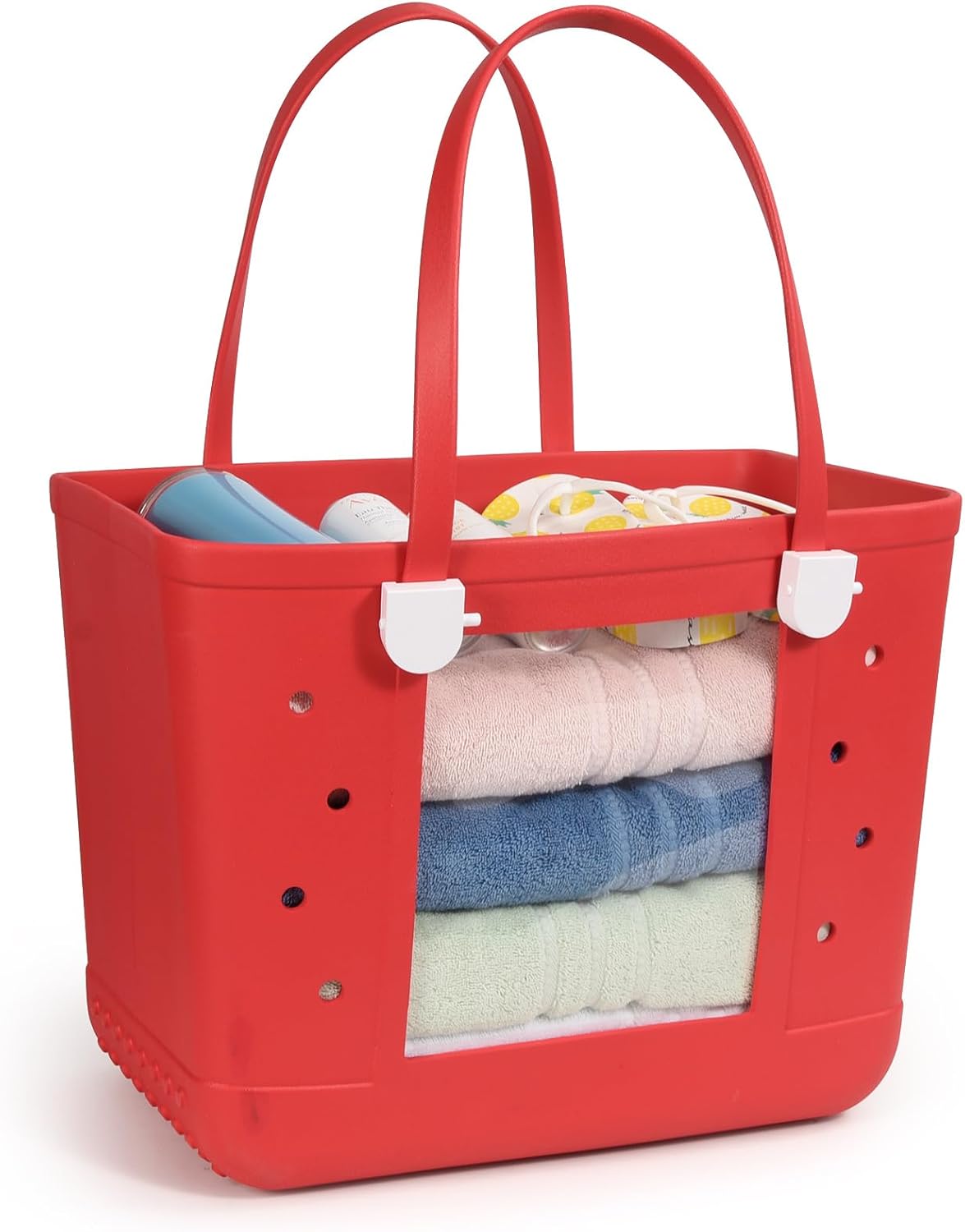 Rubber Beach Bag, Washable Moisture Resistant Durable Open Hole Tote Bag Beach Vacation Essentials