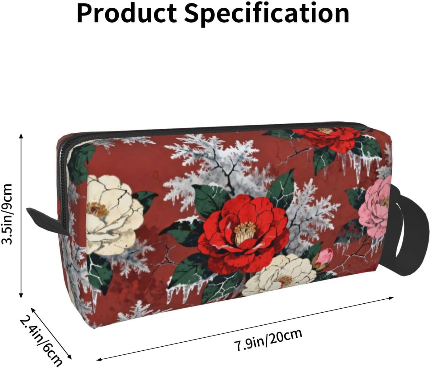 Burgundy Frosted Camellia Makeup Bag Organizer Compact & Durable Floral Travel Cosmetic Bag Oxford Fabric Impact-Resistant Multi-Purpose Storage Perfect for Travel, Gym, Daily Use