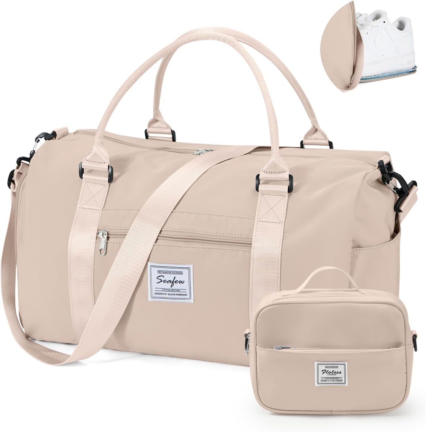 Gym Bag for Women with Shoes Compartment Small Duffel Bag Sport bag with Toiletry Bag Overnight Travel Tote Bags Weekender Carry on Bag Personal Item Bags for Airlines White